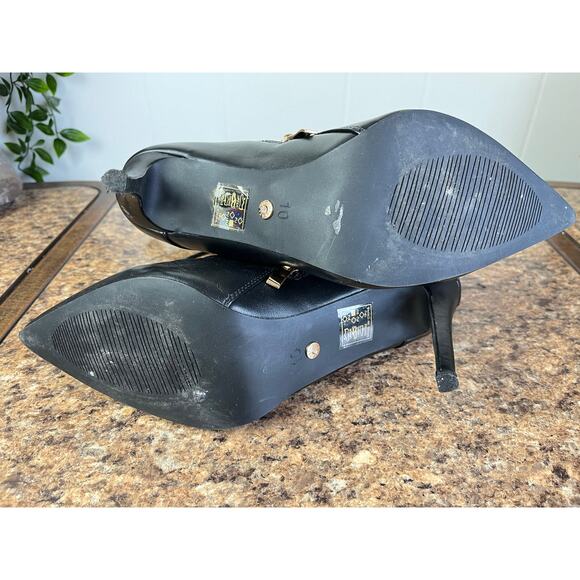 Azalea Wang Astoria Lace Up Stiletto Bootie 10 Black Faux Leather Goth Witchy - Picture 10 of 11